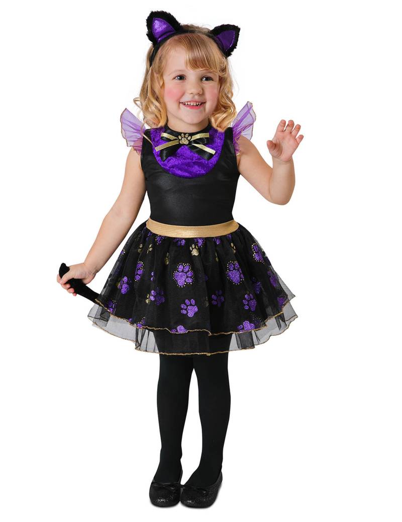 Niedliches Kätzchen-Kostüm für Kleinkinder Faschingskostüm lila-schwarz von VIVING COSTUMES / JUINSA