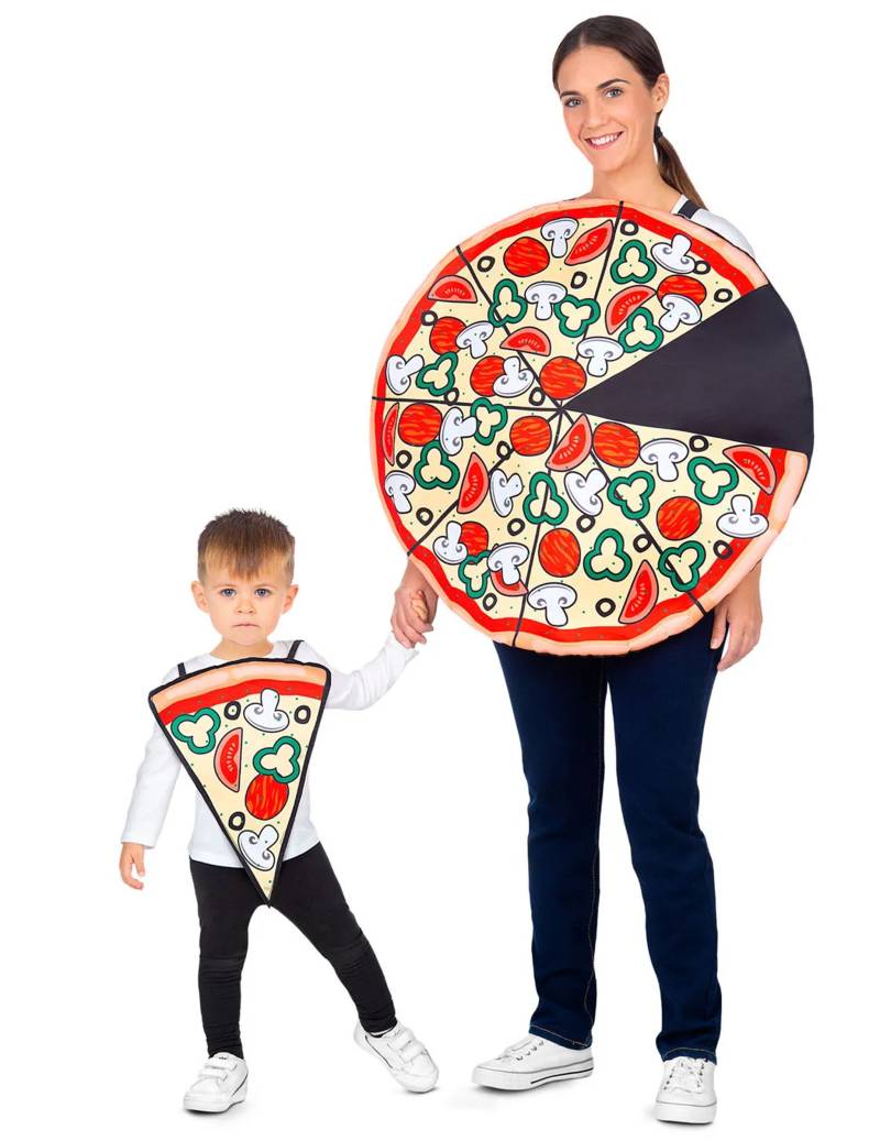 Pizza Kostüm Partnerlook Eltern Kind beige-rot-grün-weiß von VIVING COSTUMES / JUINSA
