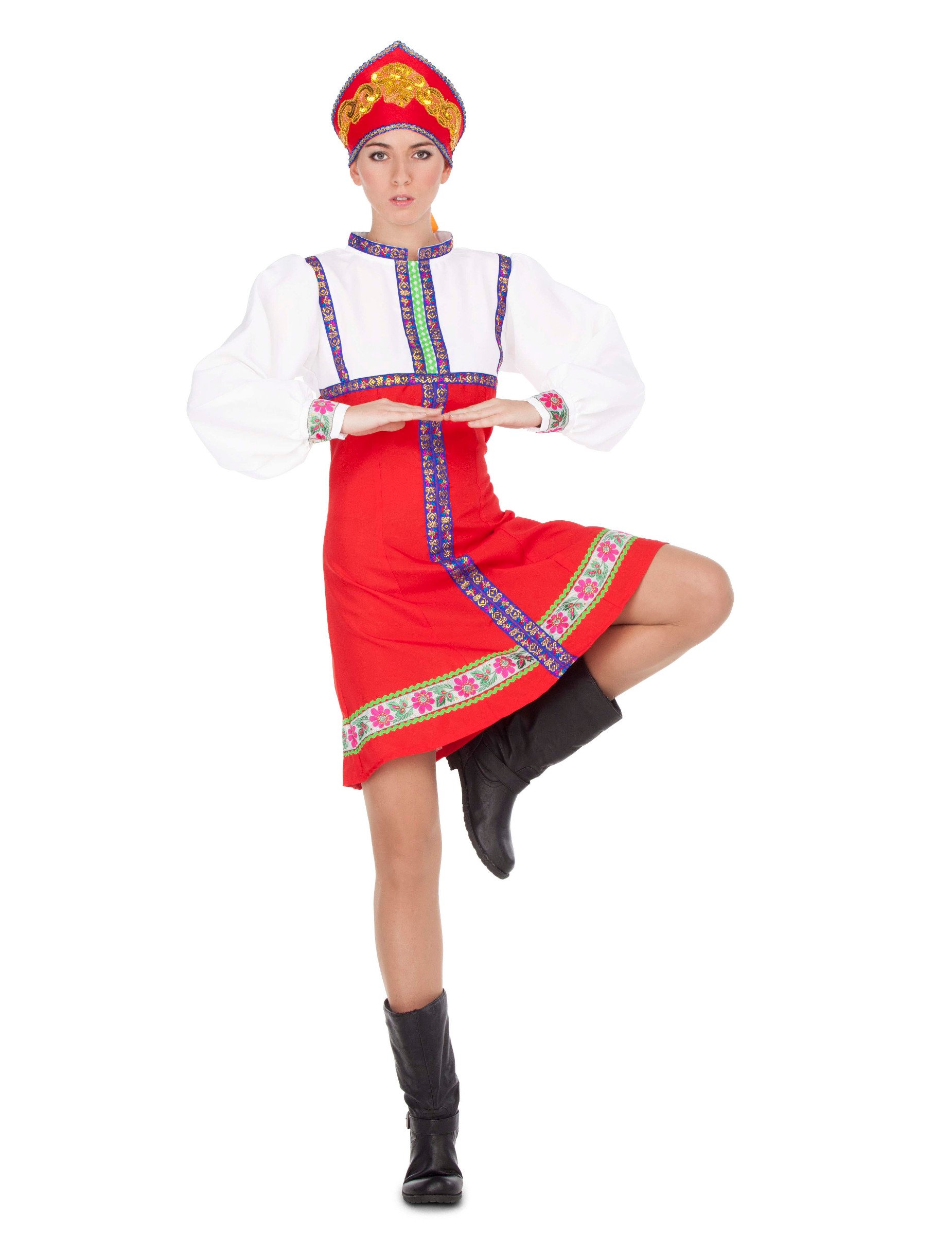 Russische Tänzerin Damenkostüm Fasching rot-weiss-blau von VIVING COSTUMES / JUINSA