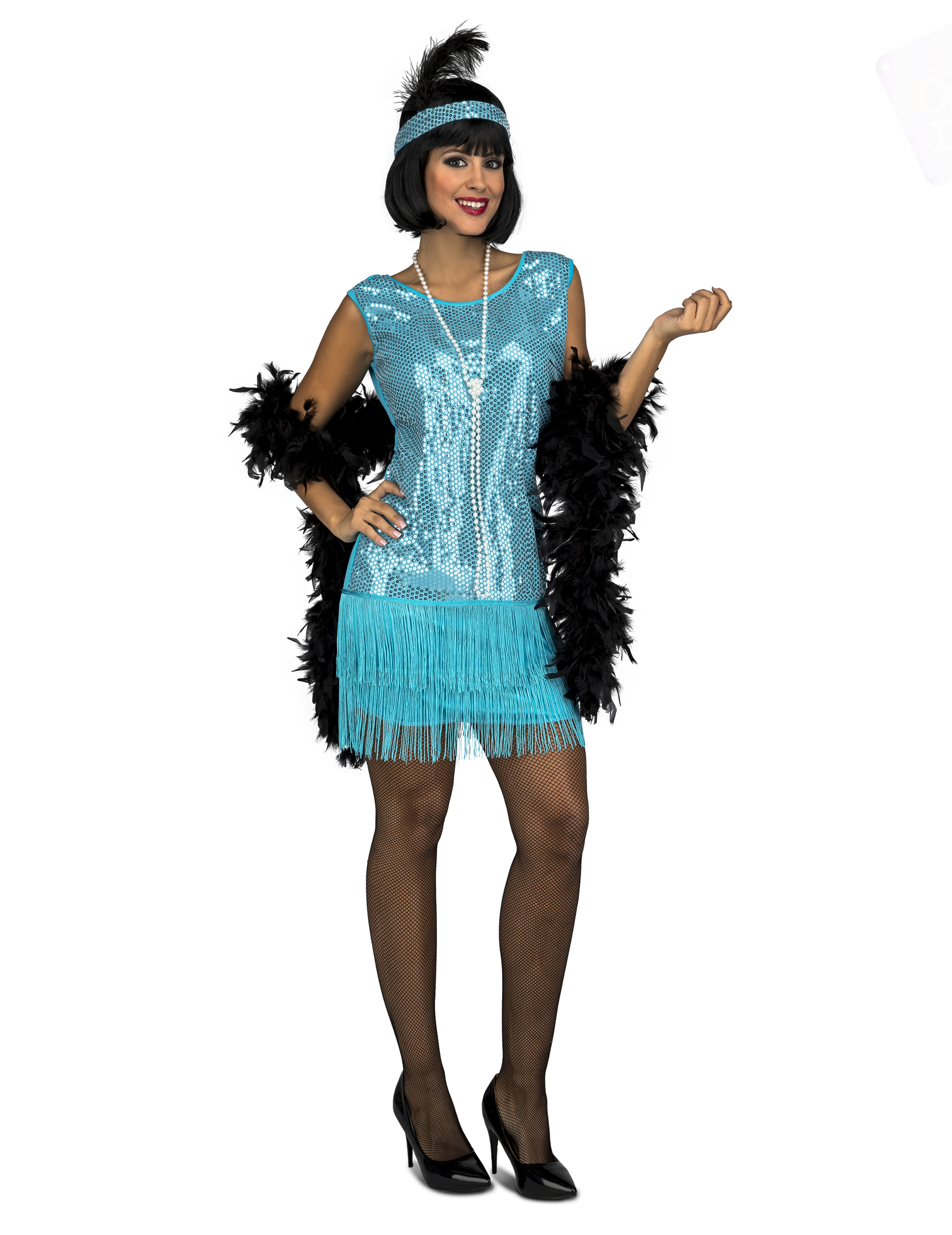 Schickes Charleston-Kostüm für Damen 20er Jahre Faschingskostüm blau von VIVING COSTUMES / JUINSA