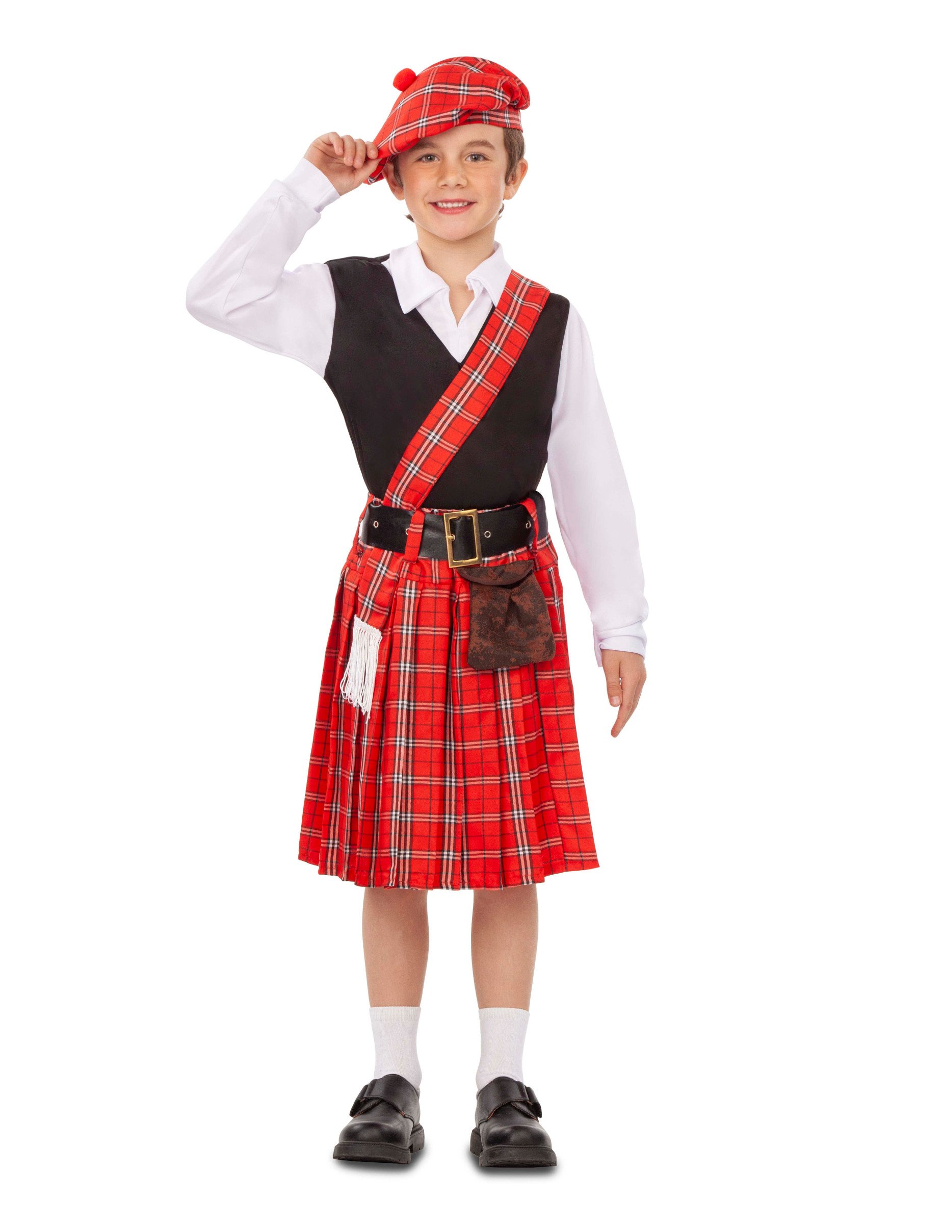 Schotten-Kostüm für Jungen Faschingskostüm rot-schwarz-weiss von VIVING COSTUMES / JUINSA