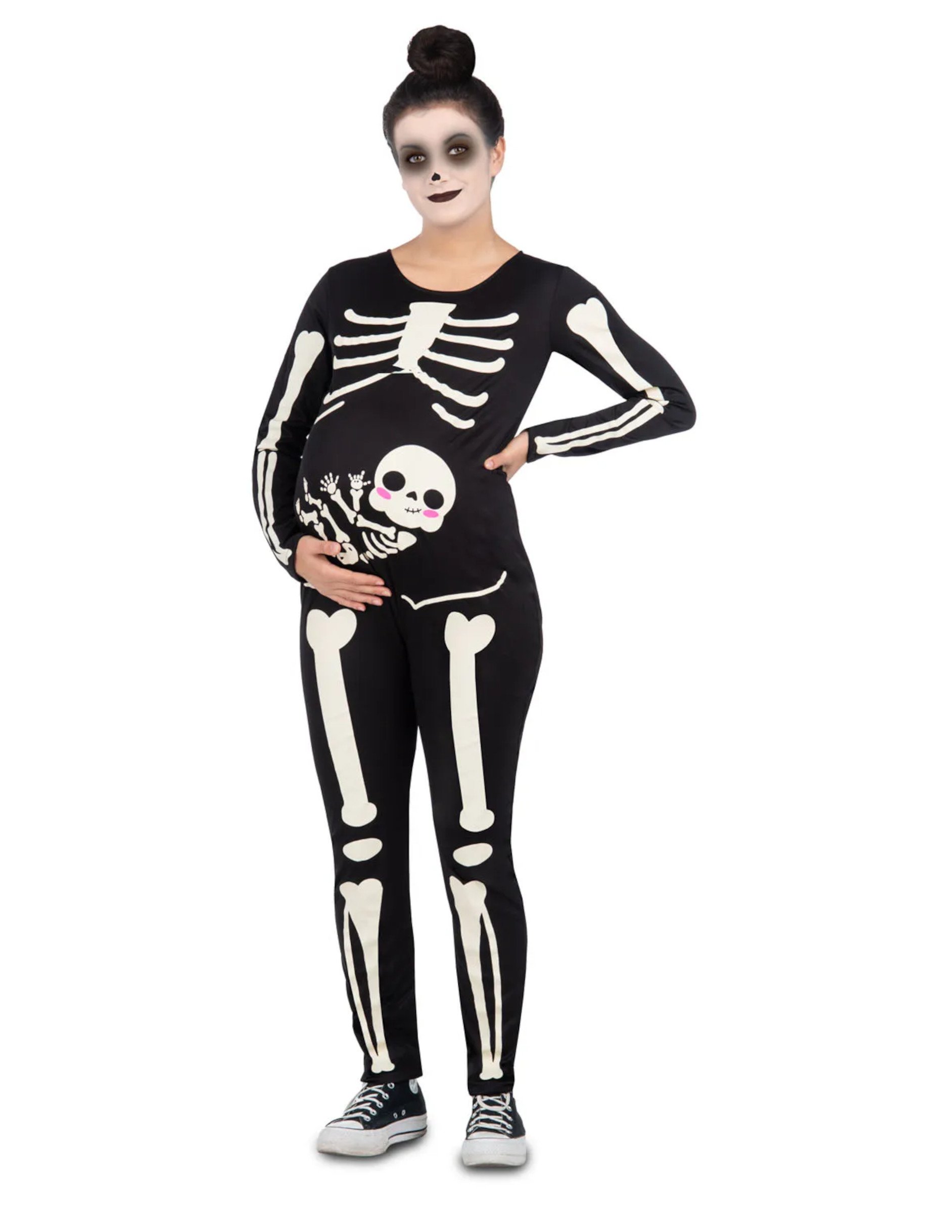 Skelett-Kostüm Overall Halloweenkostüm für schwangere Frauen schwarz-bunt Skelett-Kostüm Overall Halloweenkostüm für schwangere Frauen schwarz-bunt von VIVING COSTUMES / JUINSA