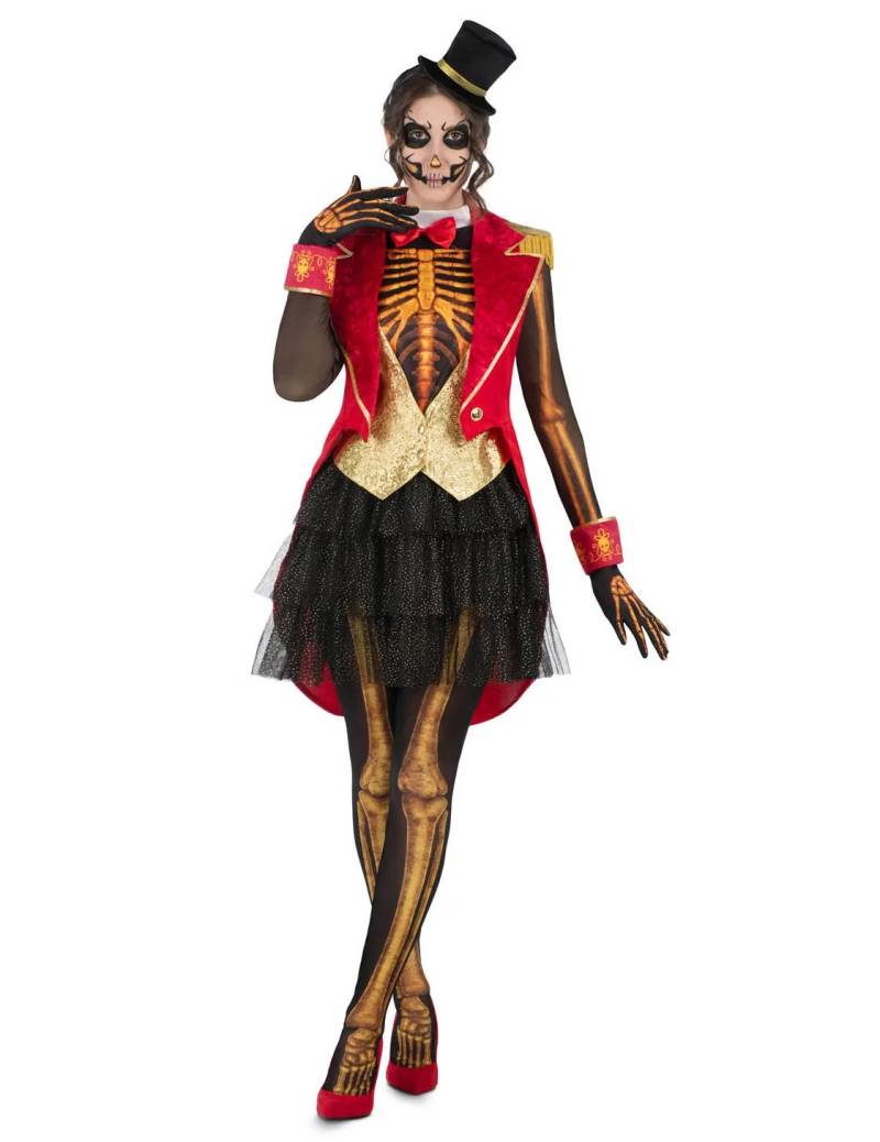 Skelett Zirkusdirektorinkostüm für Damen schwarz/rot von VIVING COSTUMES / JUINSA