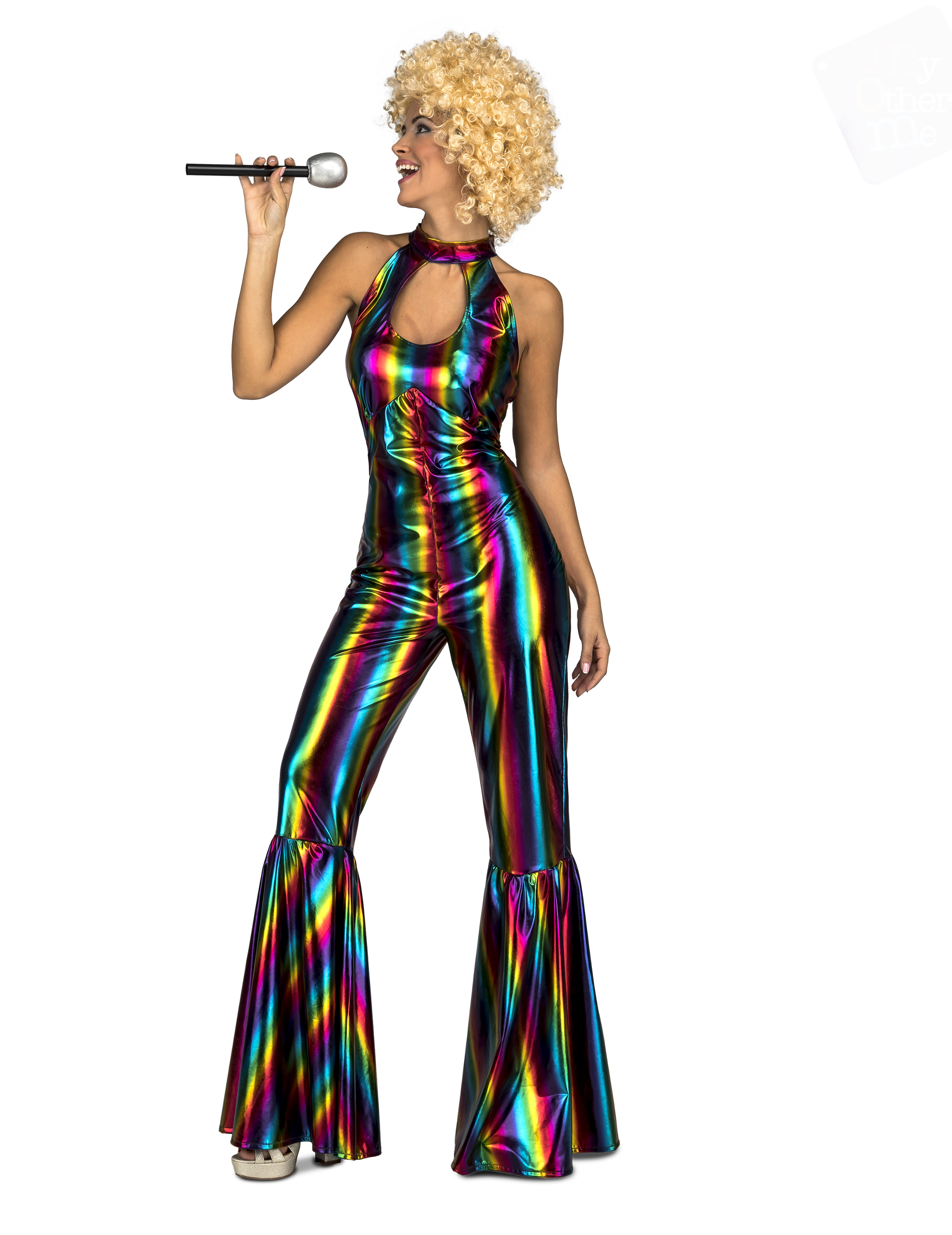Stylisches Regenbogen-Discokostüm für Damen bunt von VIVING COSTUMES / JUINSA