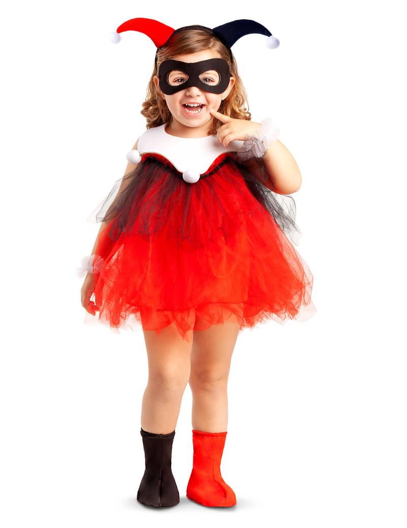 Verrückter Harlekin Babykostüm für Halloween schwarz-rot-weiß von VIVING COSTUMES / JUINSA
