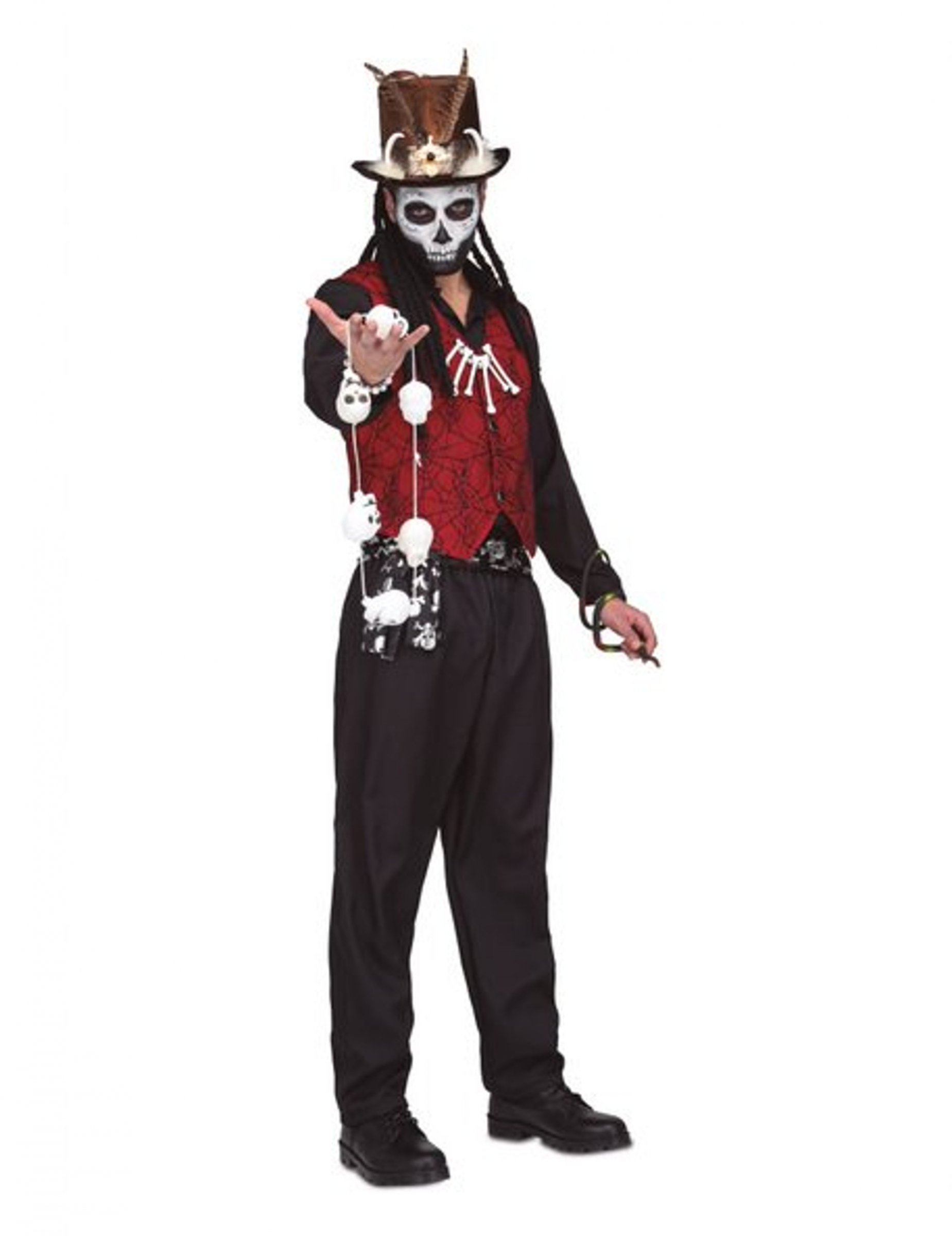 Voodoo-Kostüm für Herren Voodoo-Priester Halloween-Kostüm rot-schwarz von VIVING COSTUMES / JUINSA