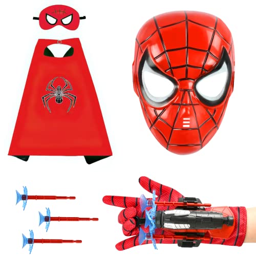 VIYAAN Kostüm Maske Superhelden, Launcher Handschuh, Superhelden Kostüm Kinder, Superheroes Cosplay Costume, Spiderman Umhänge/Handschuhe/Maske für Kinder Cosplay Kostüme von VIYAAN