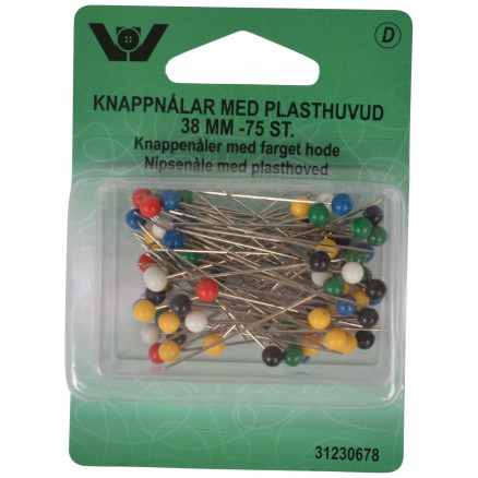 Kunststoffkopf Stecknadeln Metall Farbenmix 38mm - 75 Stk von VJ Green