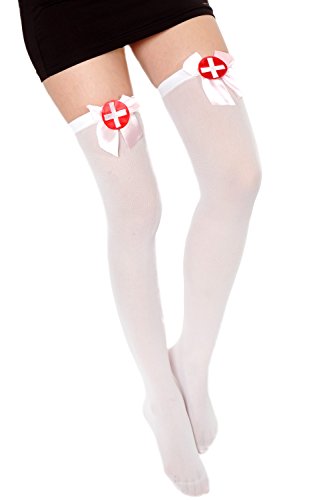 DRESS ME UP - W-006-white Karneval Fasching Cosplay Strümpfe Kniestrümpfe Sexy Krankenschwester Nurse weiß von dressmeup