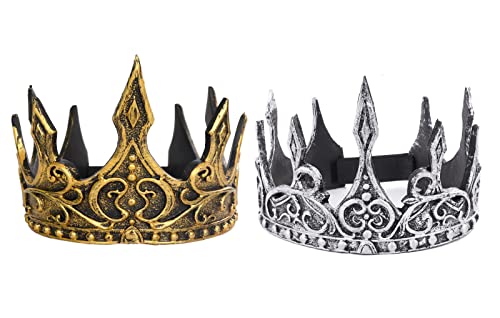 VKI® 2 Stück Mittelalterliche Königskrone Stirnband Tiara Bühne Halloween Cosplay Krone Prop Faschingskostüm für Erwachsene, Gold und Silber von VKI