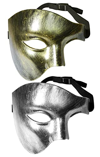 VKI® 2 Stück Phantom Maske, Die Oper Maskerade Maske Halb Gesicht Augenmaske für Männer, Vintage Maskerade Karneval Masken Gesicht Kostüm Karneval Verkleidung, Gold und Silber von VKI