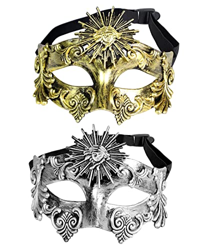 VKI® 2 Stück Venezianische Maske, Weinlese Mittelalterliche Rom Sonne Maskerade Karnevalsmasken Gesicht Kostüm Fasching Verkleidung, Gold und Silber von VKI