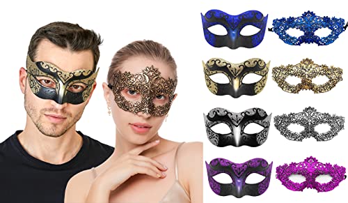 VKI® 4 Paar Venezianische Maske Damen und Herren Maskerade Karnevalsmasken Gesicht Kostüm Fasching Verkleidung, Gold/Silber/Blau/Violett von VKI
