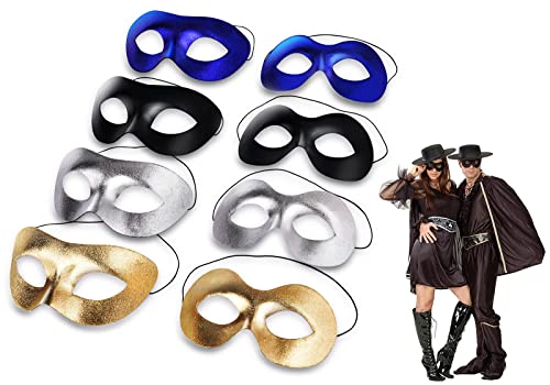 VKI® 4 Paar Venezianische Maske Damen und Herren Zorro Maskerade Karnevalsmasken Gesicht Kostüm Fasching Verkleidung, Schwarz/Gold/Silber/Blau von VKI