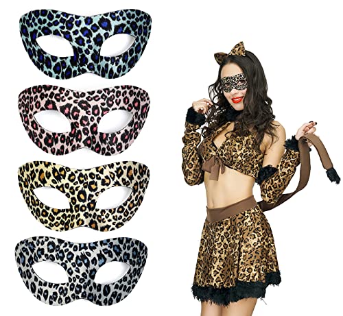 VKI® 4 Stück Venezianische Maske Damen und Herren Maskerade Karnevalsmasken Gesicht Kostüm Fasching Verkleidung, Leopard von VKI