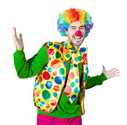 VKI® 5 Stück Clown Kostümzubehör, Faschingskostüme, Clown Weste, Clownsnasen Rot, Clown Perücke, Krawatte für Unisex Erwachsene, Halloween Kostümzubehör, Zirkus Requisiten, Karneval Cosplay von VKI