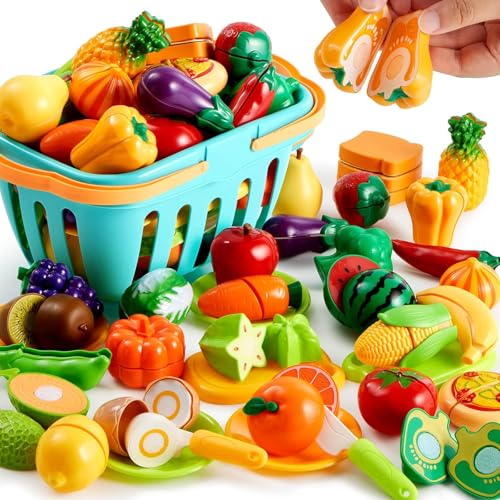 75-teiliges Lebensmittel-Set für Kinderküche mit Picknick-Korb & Schneidefunktion – Spielzeug Essen Pizza Obst Gemüse 75-teiliges Lebensmittel-Set für Kinderküche mit Picknick-Korb & Schneidefunktion – Spielzeug Essen Pizza Obst Gemüse von VKTY