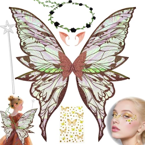 VLEDARLING Damen Mädchen Schmetterling, Glitzernde Engelsflügel, Glitzer Schmetterlingsflügel, Nymphe Pixie Halloween Kostüm Flügel Schmetterling Feenflügel Engelsflügel Mädchen Feenflügel(Schwarz) von VLEDARLING