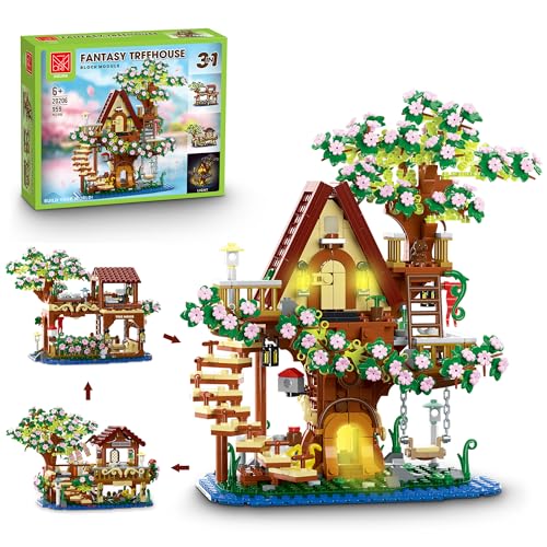 Sakura Baumhaus Bausteine Bausatz, 3in1 Bauklötze Kit mit LED Klemmbausteine, Haus Modular Architektur Kirschblüten Spielzeug Lichter Baukasten, Geschenk für Kinder Erwachsene(959 Teile) von VLites