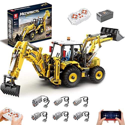 22018 Technik Ferngesteuerter Baggerlader Bausteine, 2466 Teile mit 6 Motoren Backhoe Loader Klemmbausteine Spielzeug Modell Bausatz (Originalverpackung) von VLites