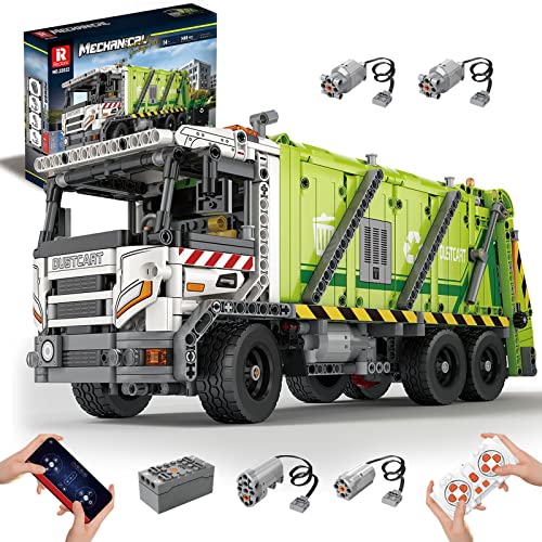 VLites 22022 Technik LKW Druckmüllwagen, Ferngesteuertes Baufahrzeug Kompression Müllsammler Modell Bausatz mit Motoren, Geschenk für Mädchen und Jungen (1468 Teile) von VLites
