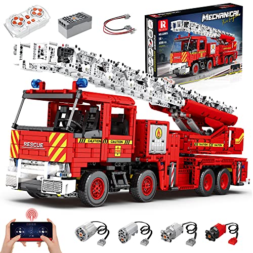 VLites Reobrix 22005 Feuerwehrleiterwagen Bausteine, 3266 Teile Ferngesteuerte Feuerwehrauto Bausatz von VLites