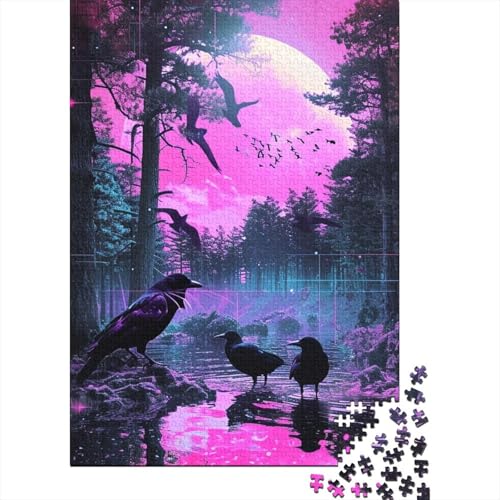 1000 Teile Rabenpuzzle für Erwachsene, Halloween-Geschenk, Holzpuzzle für Teenager, einzigartige Heimdekorationen und Geschenke, 1000 Teile (38 x 26 cm) von VMDUHFY