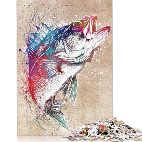 1000-teiliges Aquarell-Fisch-Kunst-Sport-Puzzle für Erwachsene und Teenager, Papierpuzzle, 1000 Teile (75 x 50 cm) von VMDUHFY