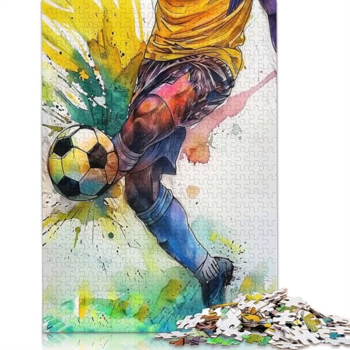 1000-teiliges Fußballspieler-Aquarellkunst-Puzzle für Erwachsene, Papierpuzzle, Lernspiel für Erwachsene Teenager, 1000 Teile (75 x 50 cm) von VMDUHFY