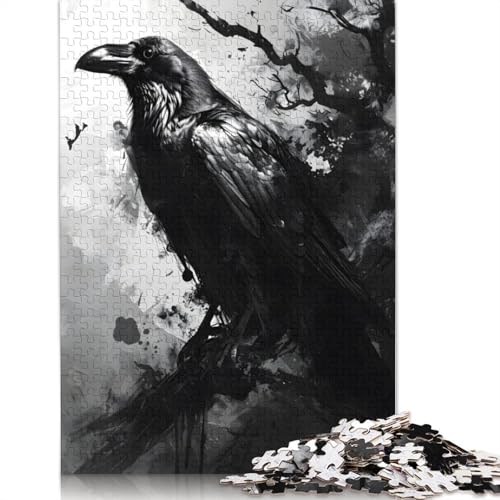 1000-teiliges Puzzle „Der Rabe“, einfarbig, kreatives quadratisches Papierpuzzle für Erwachsene, Lernspiel, Herausforderungsspielzeug (75 x 50 cm) von VMDUHFY