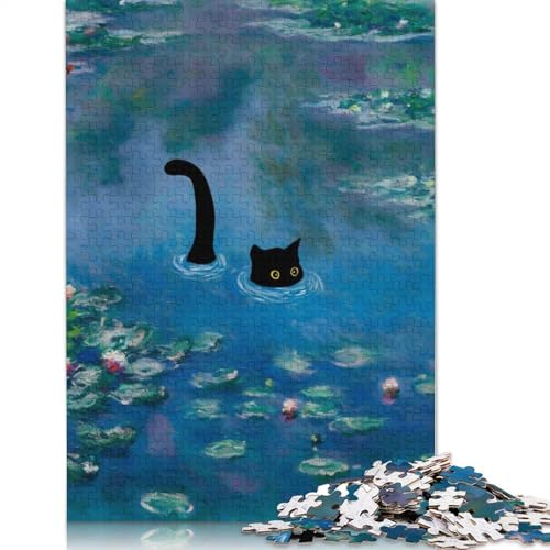 1000-teiliges Puzzle „Monet, Katze, Seerosen“ für Erwachsene Teenager, Papierpuzzles, nachhaltiges Puzzle für Erwachsene | Spiele 1000 Teile (75 x 50 cm) von VMDUHFY
