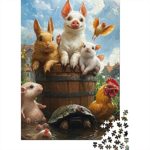 1000-teiliges Puzzle mit Hund, Katze, Schwein und Huhn für Erwachsene, Papierpuzzle, Puzzle für Erwachsene für Familienspaß und Spieleabend, 1000 Teile (38 x 26 cm) von VMDUHFY