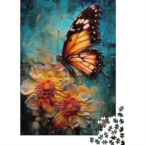 1000-teiliges Puzzle mit bemalten Schmetterlingen und Blumen für Erwachsene und Jugendliche, nachhaltiges Papierpuzzle für Erwachsene | 1000-teilige Spiele (38 x 26 cm) von VMDUHFY
