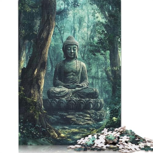 Buddha-Statue in einem Wald, 1000-teiliges Puzzle, Papierpuzzle für Teenager, lustiges Puzzle, 1000 Teile (75 x 50 cm) von VMDUHFY