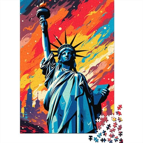 Buntes Puzzle mit der Freiheitsstatue, kreative Spiele, 100% recycelter Karton, Puzzle für Erwachsene, 1000 Teile (75 x 50 cm) von VMDUHFY