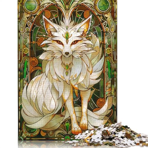 Fox Kitsune Buntglas-Puzzle für Erwachsene, 1000 Teile, Puzzles für Erwachsene und Teenager ab 12 Jahren, 1000 Teile (75 x 50 cm) von VMDUHFY
