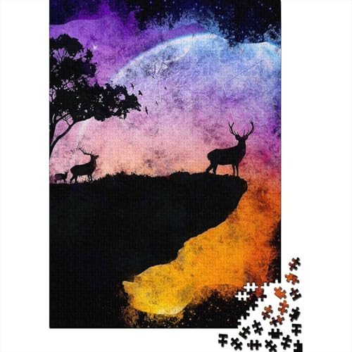 Hirsch mit Mond, 1000-teiliges Puzzle, Weihnachtsgeschenke, Papierpuzzle für Teenager, lustige Puzzles mit 1000 Teilen (38 x 26 cm) von VMDUHFY