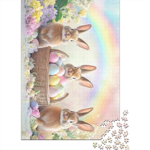 Oster-Puzzle mit süßem Häschen, 1000 Teile, Puzzle, Denksportaufgaben für Erwachsene, 1000 Teile (75 x 50 cm) von VMDUHFY