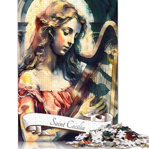 Saint Cecilia Patron Music Puzzle für Erwachsene und Jugendliche, 1000 Teile, Puzzle für Erwachsene, nachhaltige Puzzlespiele, 1000 Teile (38 x 26 cm) von VMDUHFY