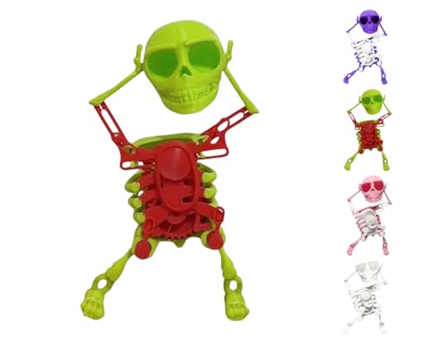 Tanzendes und schwingendes 3D-Totenkopf-Spielzeug, Halloween-Skelett-Aufziehmaschinen-Roboter mit leuchtenden Augen, lustiger, beweglicher Mini-Tanz-Totenkopf(Red and Green) von VNDGEOUH