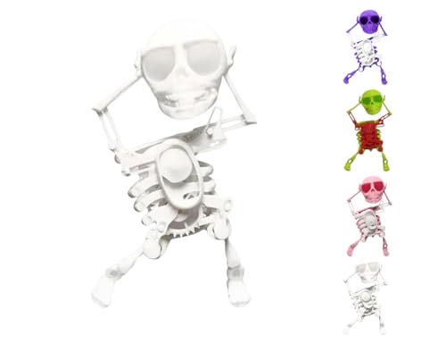 VNDGEOUH Tanzendes und schwingendes 3D-Totenkopf-Spielzeug, Halloween-Skelett-Aufziehmaschinen-Roboter mit leuchtenden Augen, lustiger, beweglicher Mini-Tanz-Totenkopf(White) von VNDGEOUH