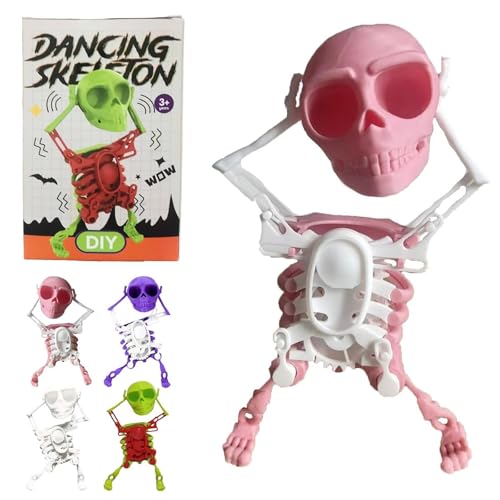 VNDGEOUH Tanzendes und schwingendes 3D-Totenkopf-Spielzeug mit Licht, Halloween-Aufzieh-Skelett-Uhrwerk-Spielzeug, lustige Uhrwerk-Figur for Stressabbau, lustiges Geschenk(1pc-b,6.7in/17cm) von VNDGEOUH