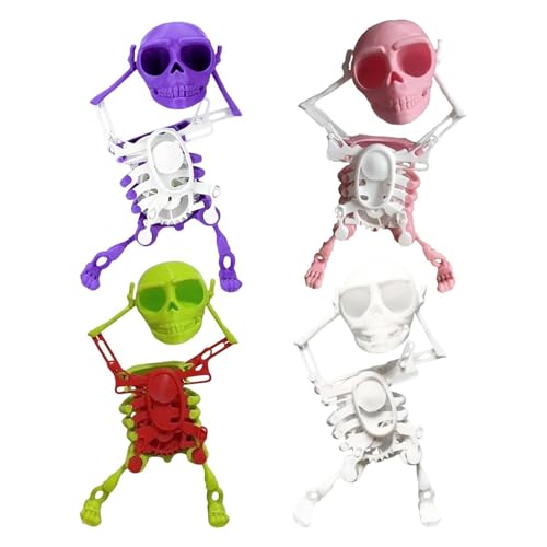 VNDGEOUH Tanzendes und schwingendes 3D-Totenkopf-Spielzeug mit Licht, Halloween-Aufzieh-Skelett-Uhrwerk-Spielzeug, lustige Uhrwerk-Figur for Stressabbau, lustiges Geschenk(4pc-Mix,8.7in/22cm) von VNDGEOUH