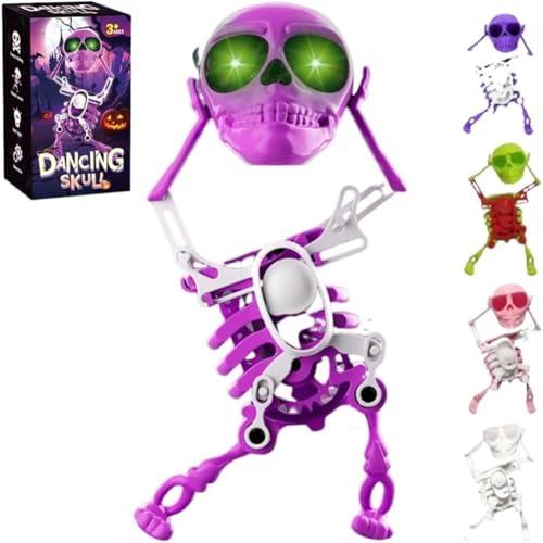 VNDGEOUH Tanzendes und schwingendes 3D-Totenkopfspielzeug, lustiger, beweglicher Mini-Tanztotenkopf mit Gelenken, motorisierte, bewegliche Skelette mit Mehreren Gelenken, lustiges Geschenk(Light a) von VNDGEOUH