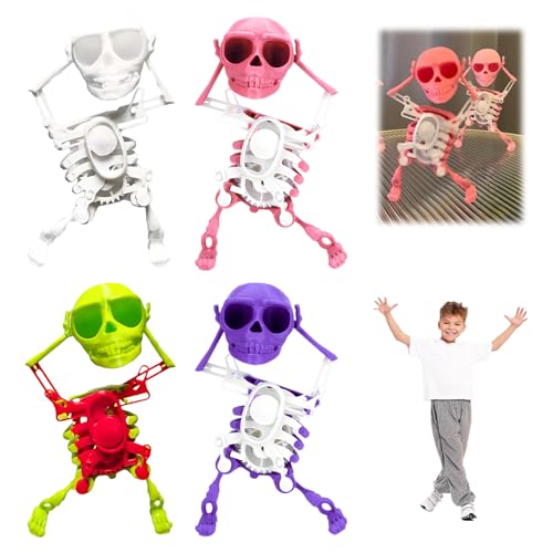 VNDGEOUH Tanzendes und schwingendes 3D-Totenkopfspielzeug mit Licht und Musik, lustiges aufziehbares tanzendes Skelett, lustiger Tanzschädel for Halloween, Schreibtischdekorationsgeschenk(4pcs) von VNDGEOUH