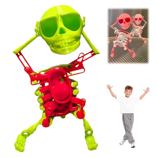 VNDGEOUH Tanzendes und schwingendes 3D-Totenkopfspielzeug mit Licht und Musik, lustiges aufziehbares tanzendes Skelett, lustiger Tanzschädel for Halloween, Schreibtischdekorationsgeschenk(Green) von VNDGEOUH