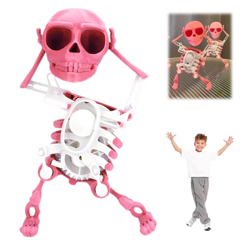 VNDGEOUH Tanzendes und schwingendes 3D-Totenkopfspielzeug mit Licht und Musik, lustiges aufziehbares tanzendes Skelett, lustiger Tanzschädel for Halloween, Schreibtischdekorationsgeschenk(Pink) von VNDGEOUH