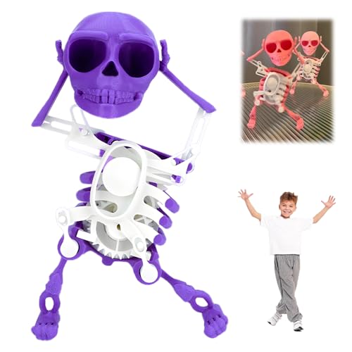 VNDGEOUH Tanzendes und schwingendes 3D-Totenkopfspielzeug mit Licht und Musik, lustiges aufziehbares tanzendes Skelett, lustiger Tanzschädel for Halloween, Schreibtischdekorationsgeschenk(Purple) von VNDGEOUH