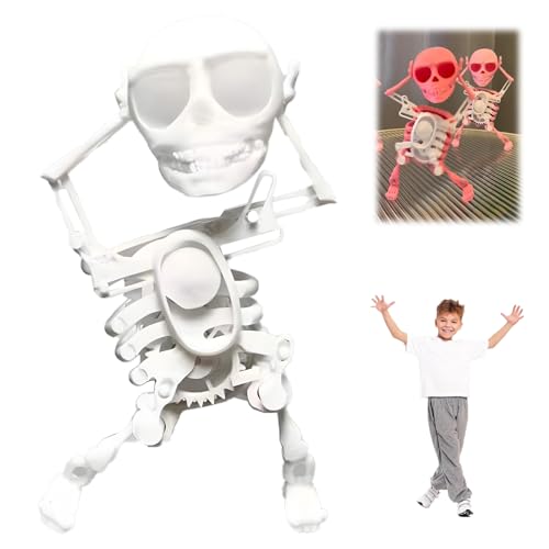 VNDGEOUH Tanzendes und schwingendes 3D-Totenkopfspielzeug mit Licht und Musik, lustiges aufziehbares tanzendes Skelett, lustiger Tanzschädel for Halloween, Schreibtischdekorationsgeschenk(White) von VNDGEOUH