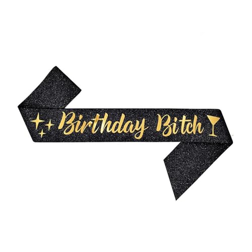 Geburtstagsschärpe für Frauen, Satin-Schärpe zum 20., 40. Geburtstag, Hündin, für Partyzubehör für Frauen, Geschenke, Feiern, Dekoration, Prost an Junggesellinnenabschied, Queen, Schwarz und Glod Geburtstagsschärpe für Frauen, Satin-Schärpe zum 20., 40. Geburtstag, Hündin, für Partyzubehör für Frauen, Geschenke, Feiern, Dekoration, Prost an Junggesellinnenabschied, Queen, Schwarz und Glod von VNDKGN